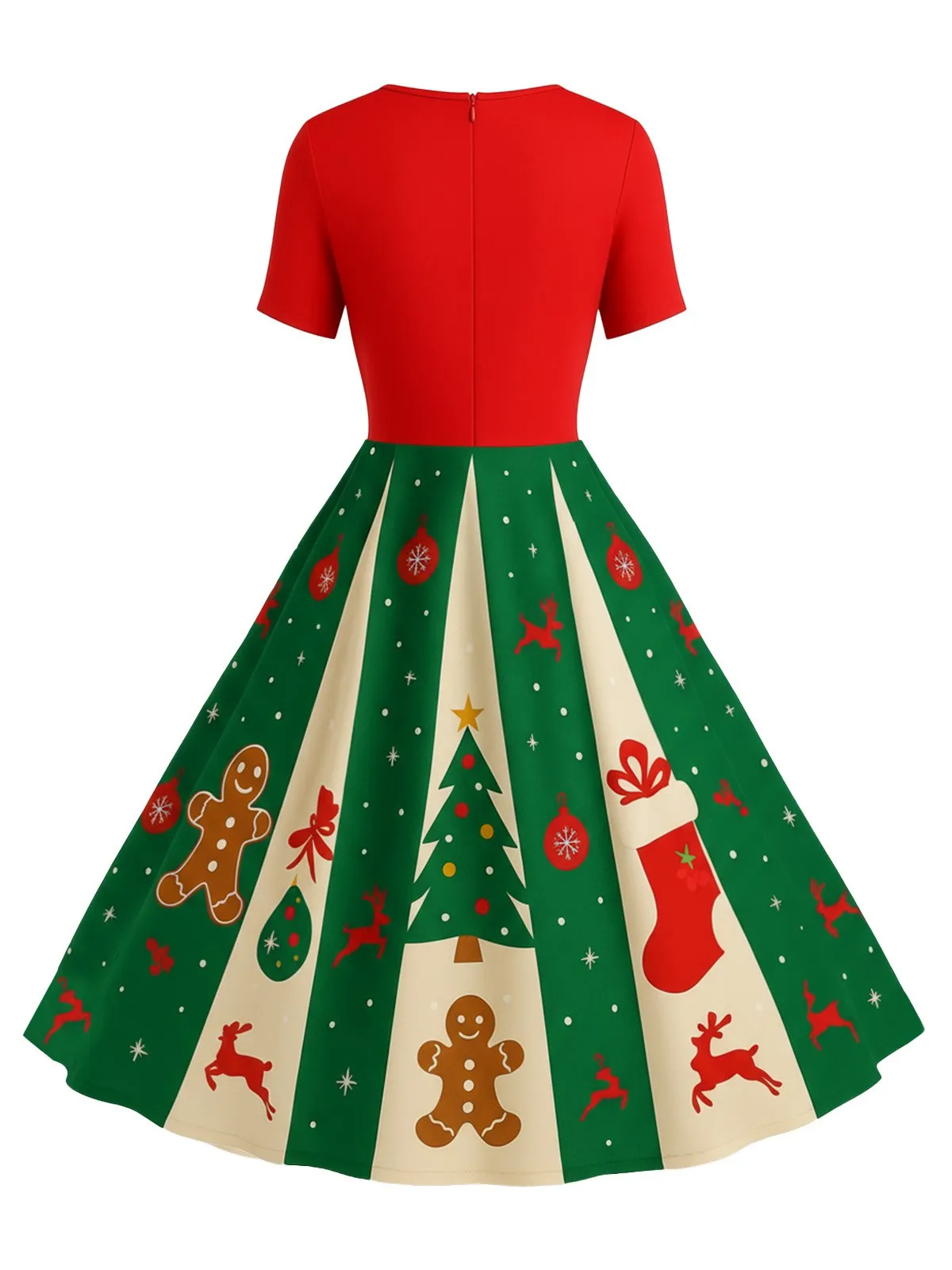 Red & Green 1950s Christmas Snowflake Swing Dress sold by Retro Stage product image thumbnail 2