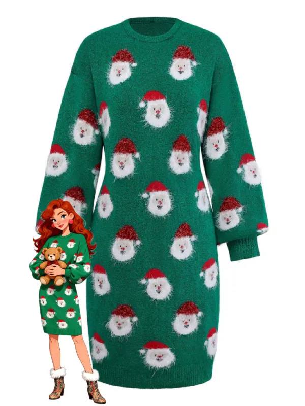 Green 1960s Christmas Santa Claus Sweater Dress sold by Retro Stage
