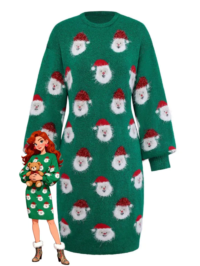 Green 1960s Christmas Santa Claus Sweater Dress sold by Retro Stage