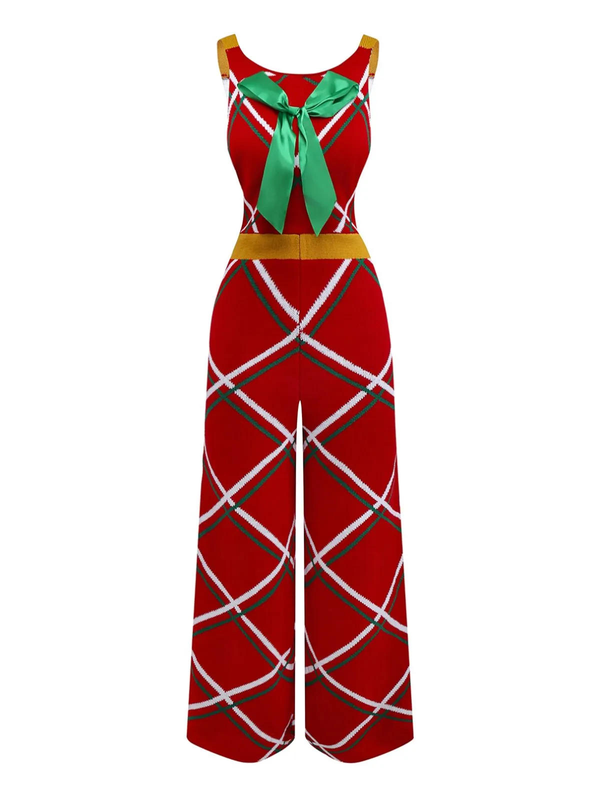 1960s Bow Christmas Plaid Patchwork Jumpsuit sold by Retro Stage product image thumbnail 2