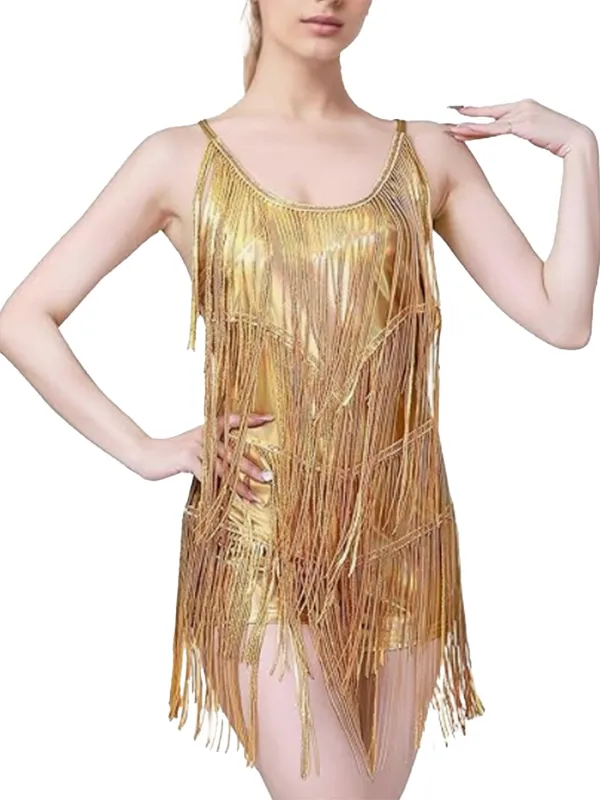 1920s Fringe Solid Backless Evening Dress sold by Retro Stage