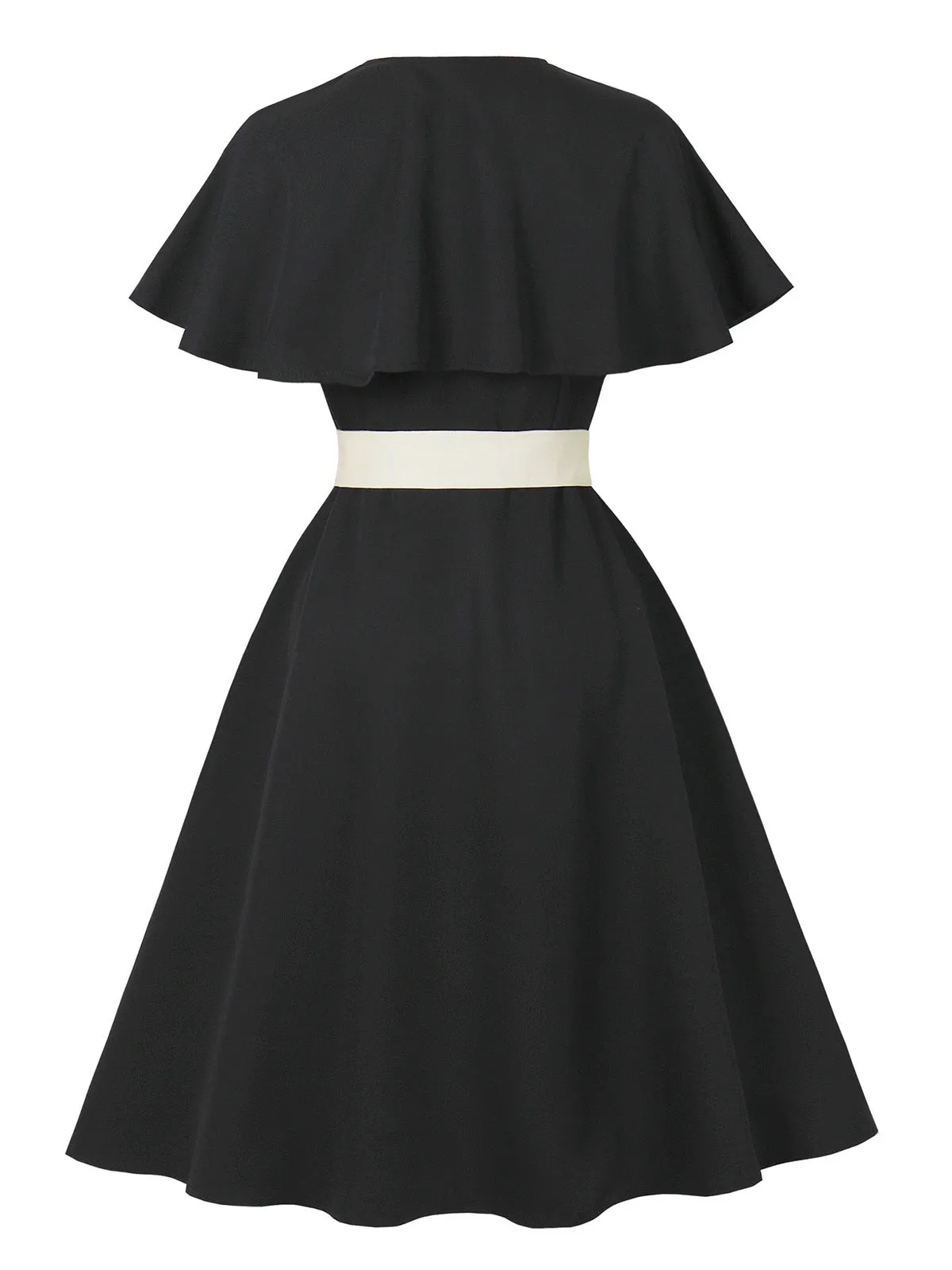 Black 1950s V-Neck Cloak Belted Dress sold by Retro Stage product image thumbnail 2