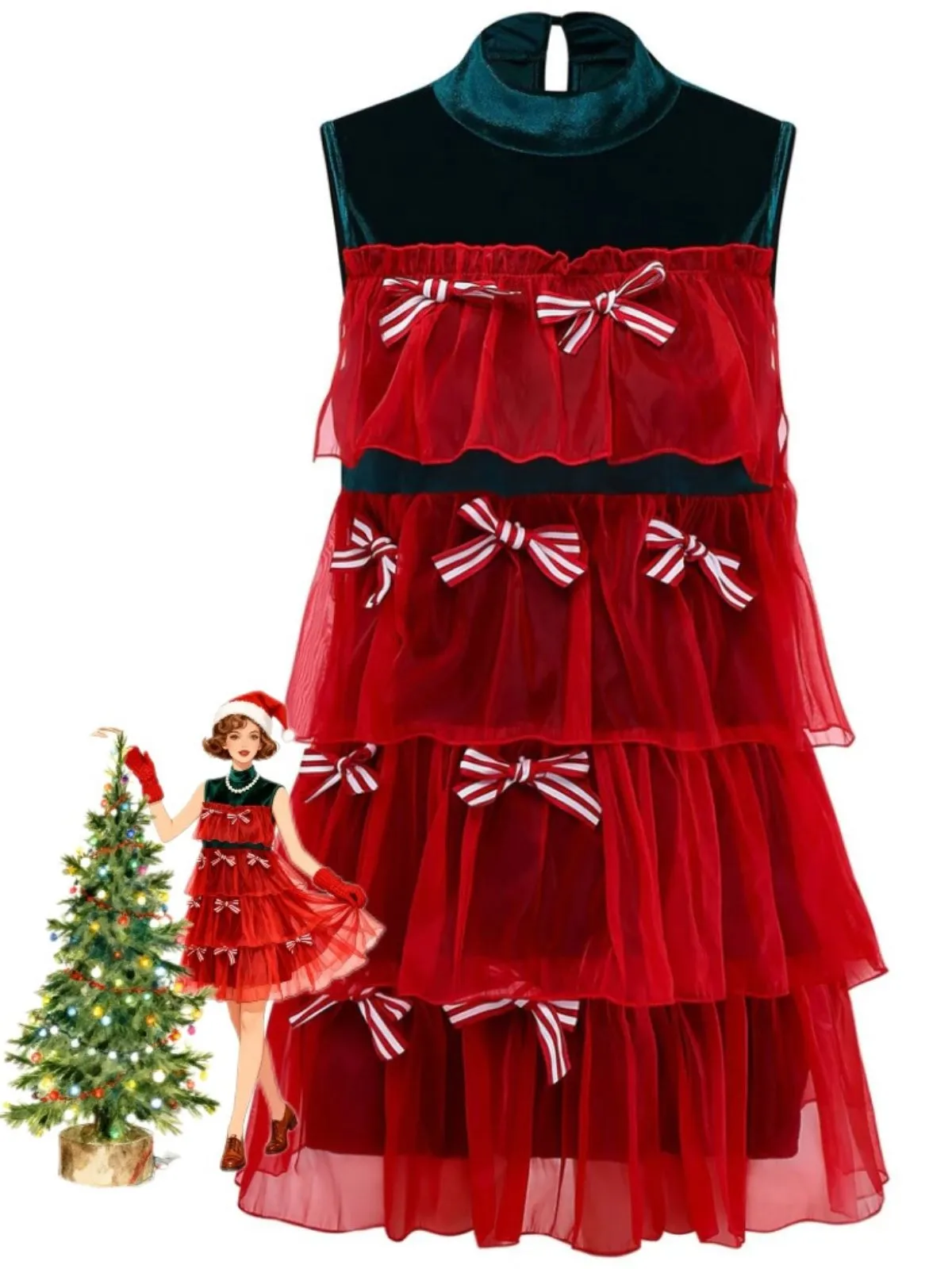 1960s Mesh Bow Christmas Tree Dress sold by Retro Stage