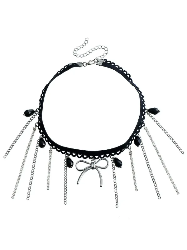 Vintage Gothic Chain Gemstone Bow Necklace made by Retro Stage