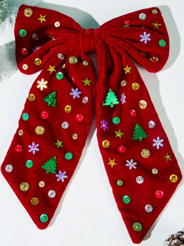 Vintage Christmas Velvet Large Bow Hairpin sold by Retro Stage