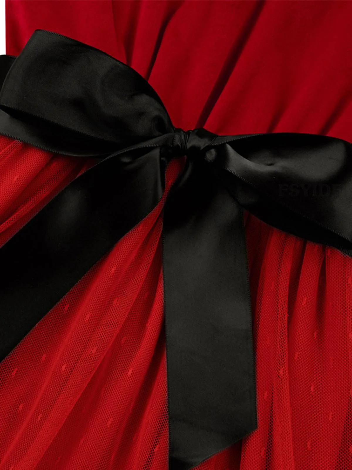 Red 1960s Velvet Mesh Patchwork Belted Dress sold by Retro Stage product image thumbnail 4