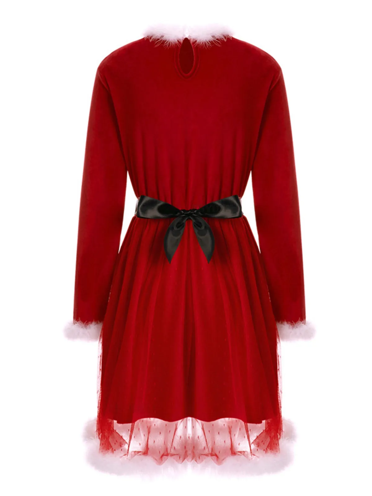 Red 1960s Velvet Mesh Patchwork Belted Dress sold by Retro Stage product image thumbnail 3