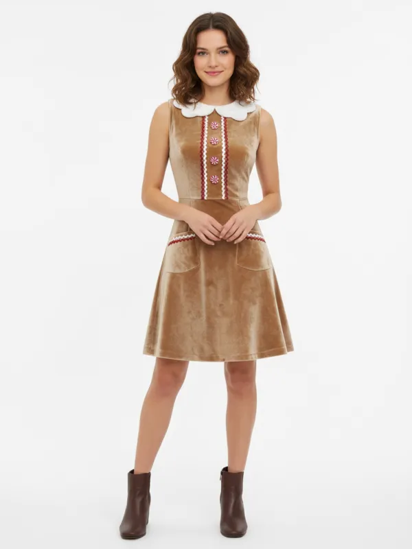 [Pre-Sale] Brown 1960s Christmas Gingerbread Velvet Dress sold by Retro Stage