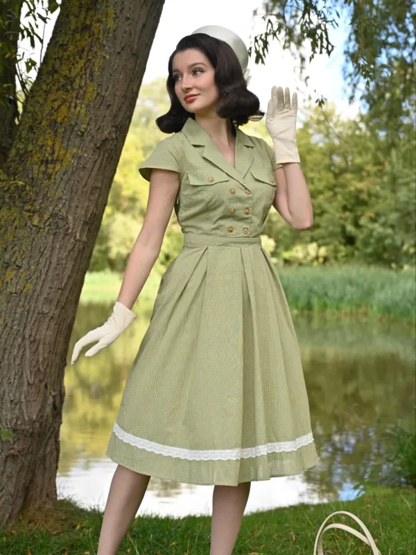 Green 1940s Lace Plaid Cotton Patchwork Dress sold by Retro Stage