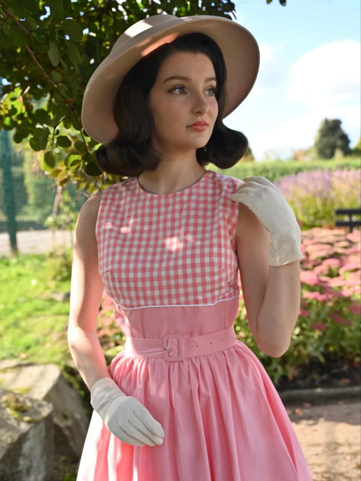 Pink 1950s Gingham Plaid Patchwork Cotton Dress sold by Retro Stage product image thumbnail 2