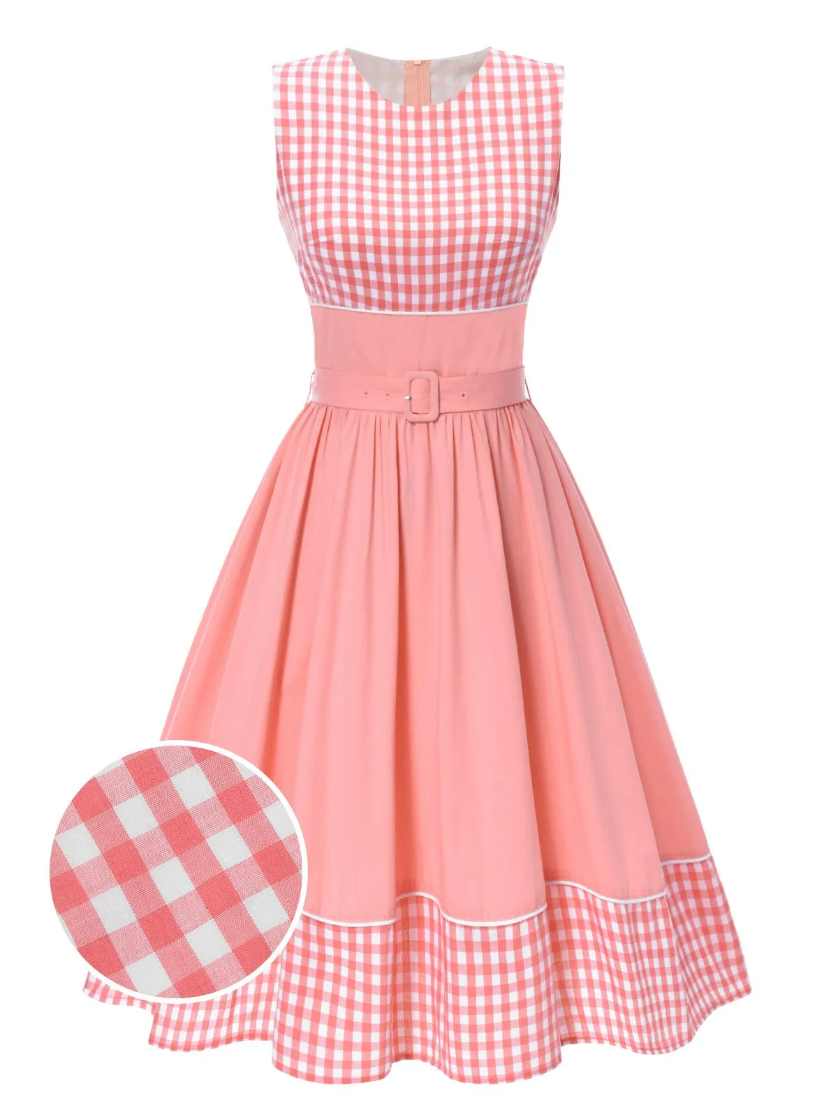 Pink 1950s Gingham Plaid Patchwork Cotton Dress sold by Retro Stage product image thumbnail 5