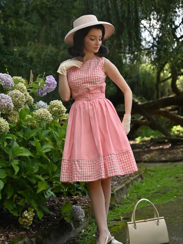 Pink 1950s Gingham Plaid Patchwork Cotton Dress sold by Retro Stage