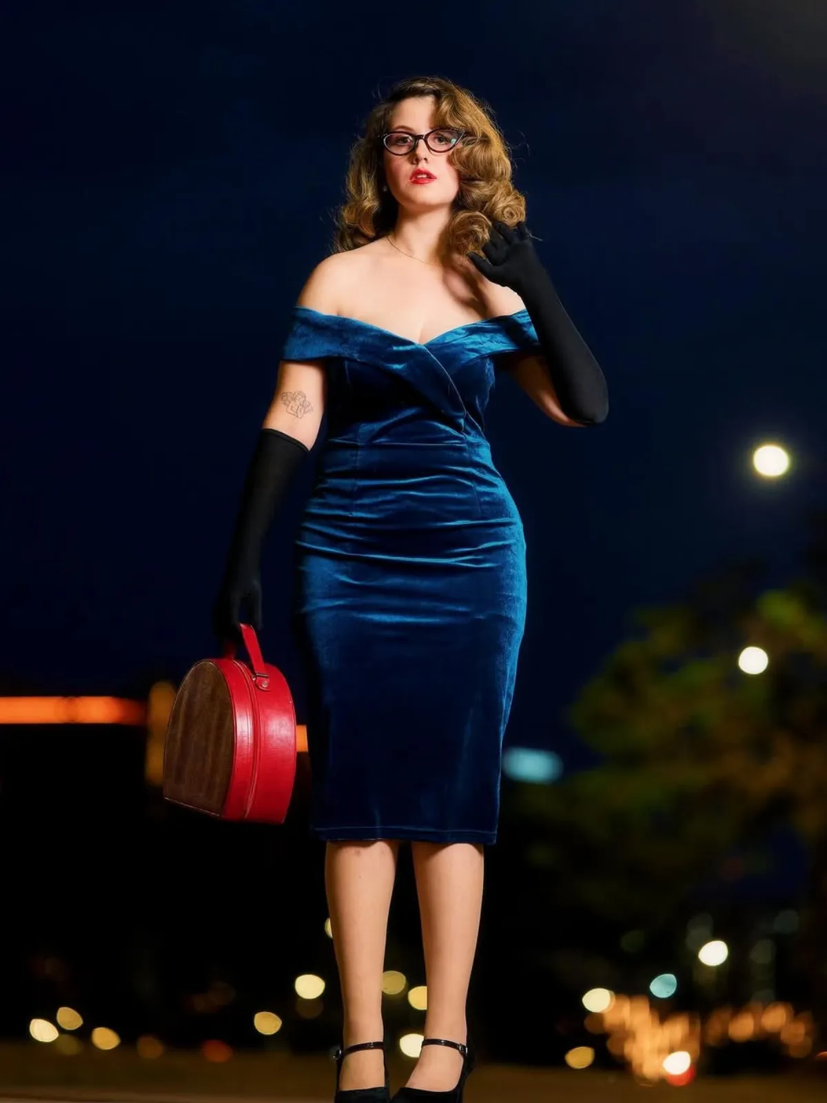 1960s Off Shoulder Velvet Bodycon Dress sold by Retro Stage product image thumbnail 3