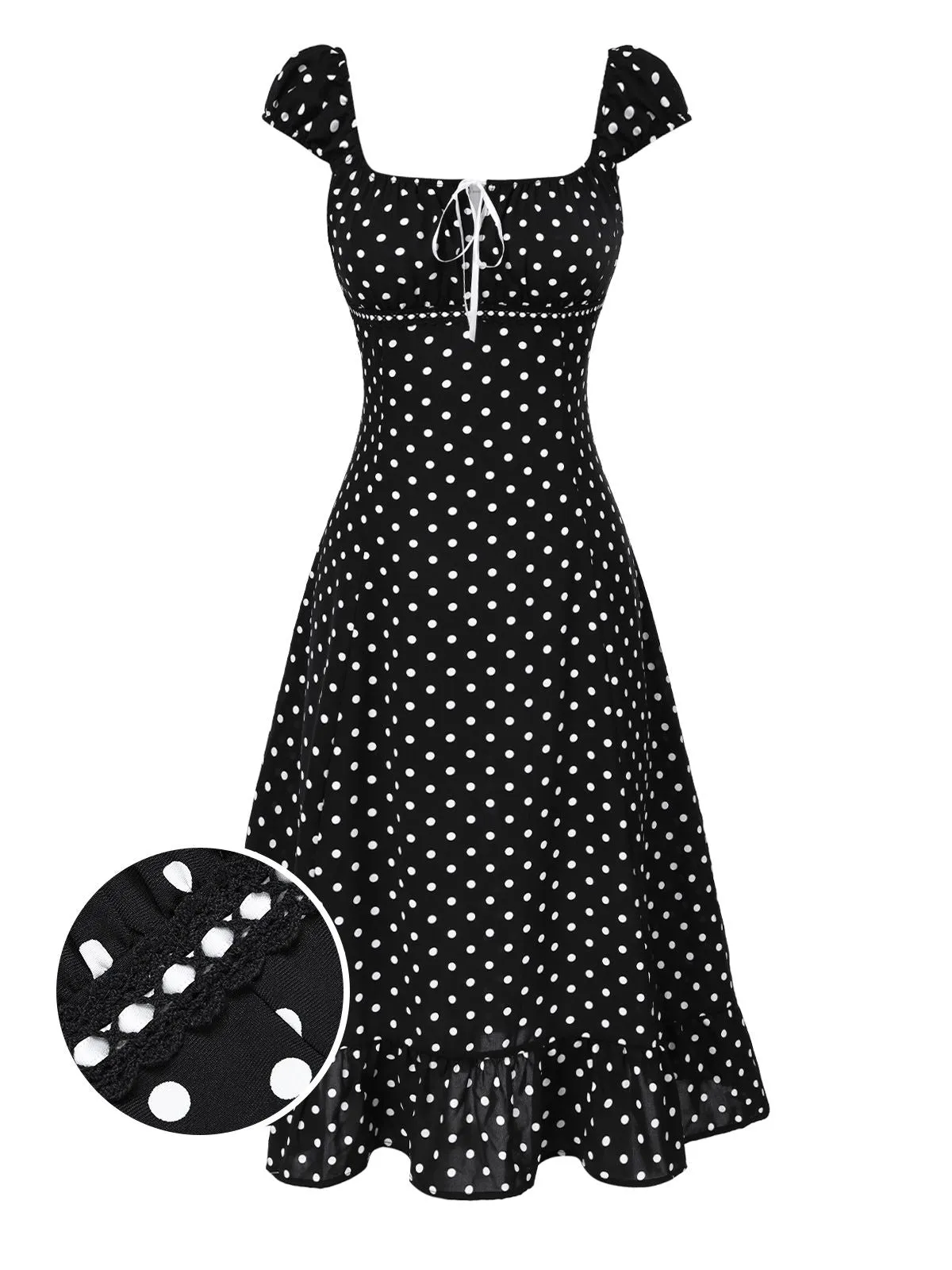 1940s Square Neck Polka Dot Ruffle Dress sold by Retro Stage product image thumbnail 5