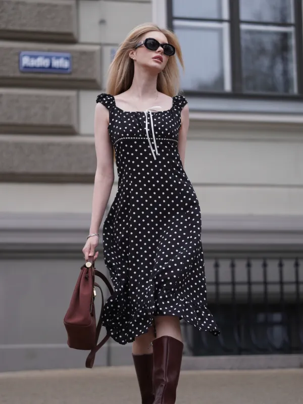 1940s Square Neck Polka Dot Ruffle Dress sold by Retro Stage