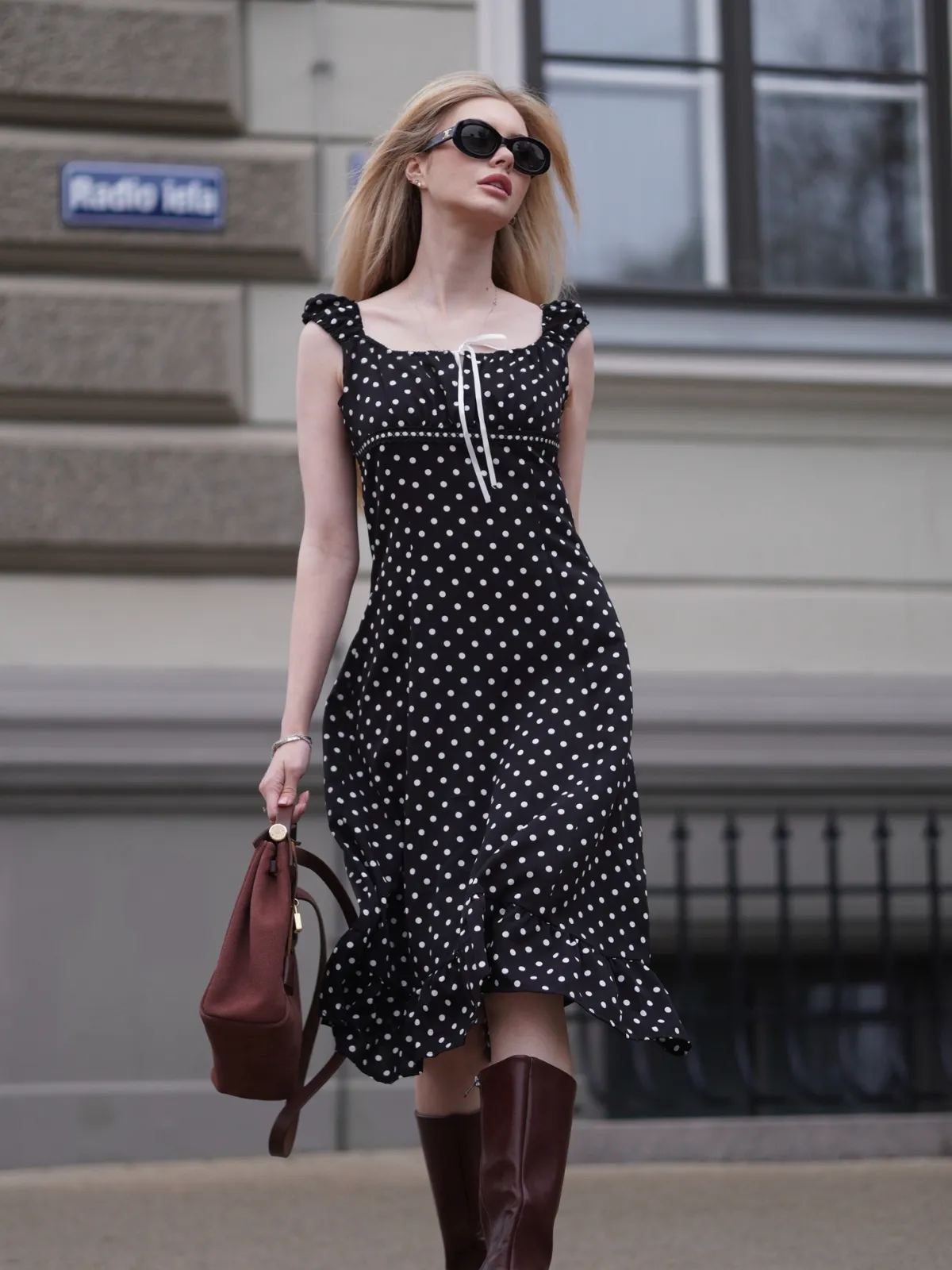 1940s Square Neck Polka Dot Ruffle Dress sold by Retro Stage