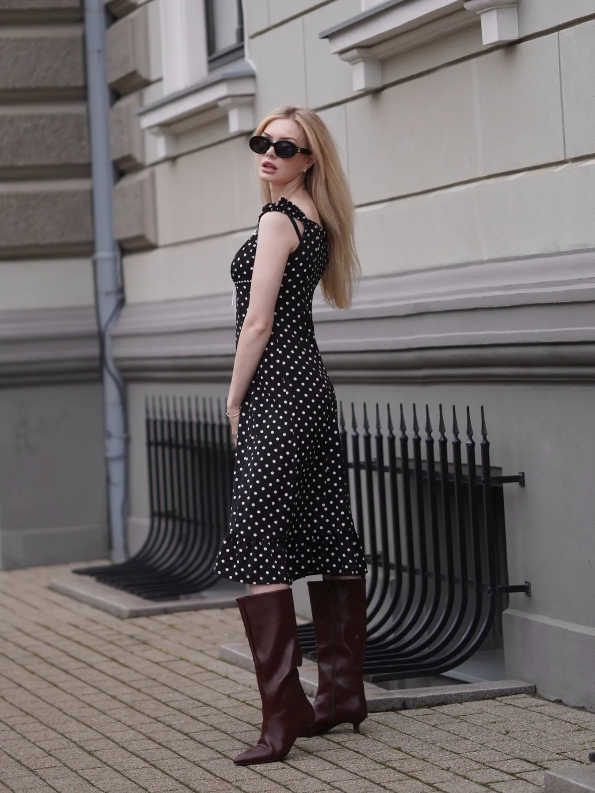 1940s Square Neck Polka Dot Ruffle Dress sold by Retro Stage product image thumbnail 2