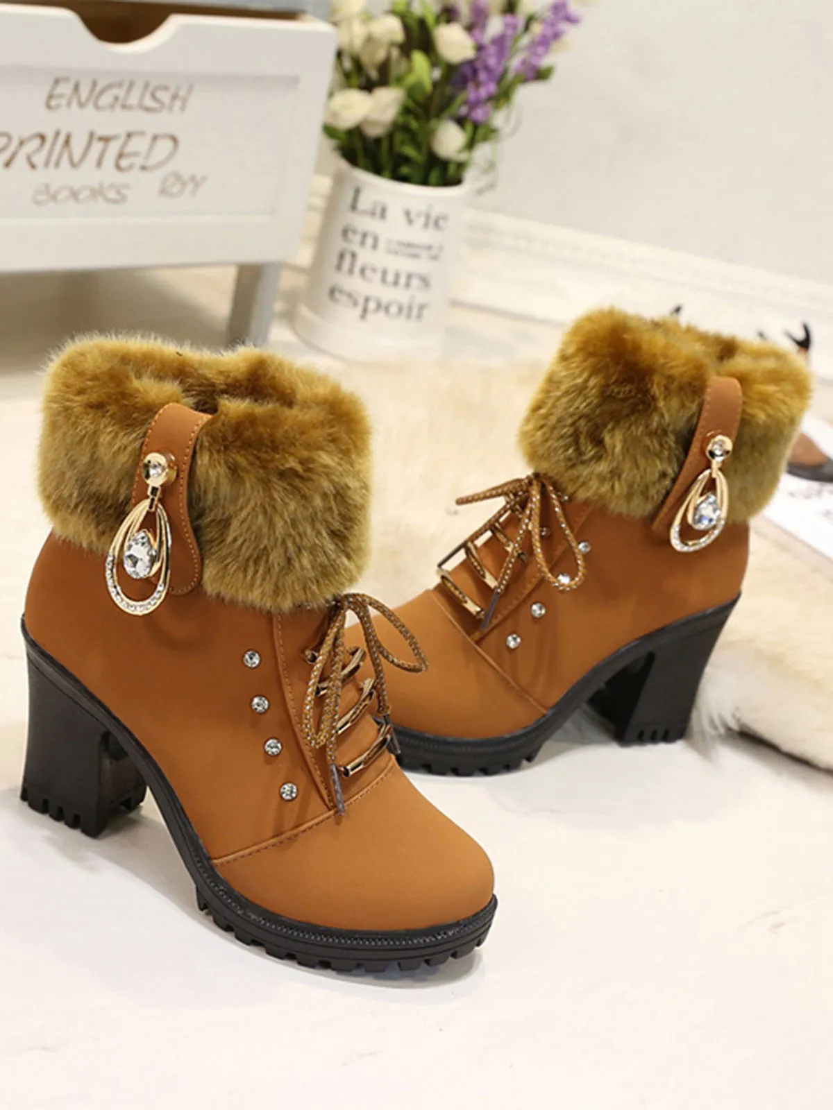 Vintage Nubuck Leather Plush Chunky Heel Boots sold by Retro Stage product image thumbnail 4