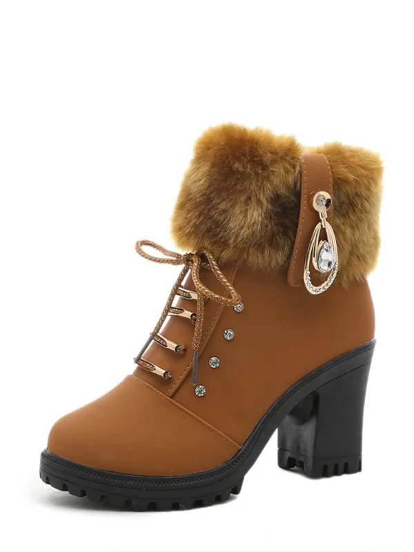 Vintage Nubuck Leather Plush Chunky Heel Boots sold by Retro Stage