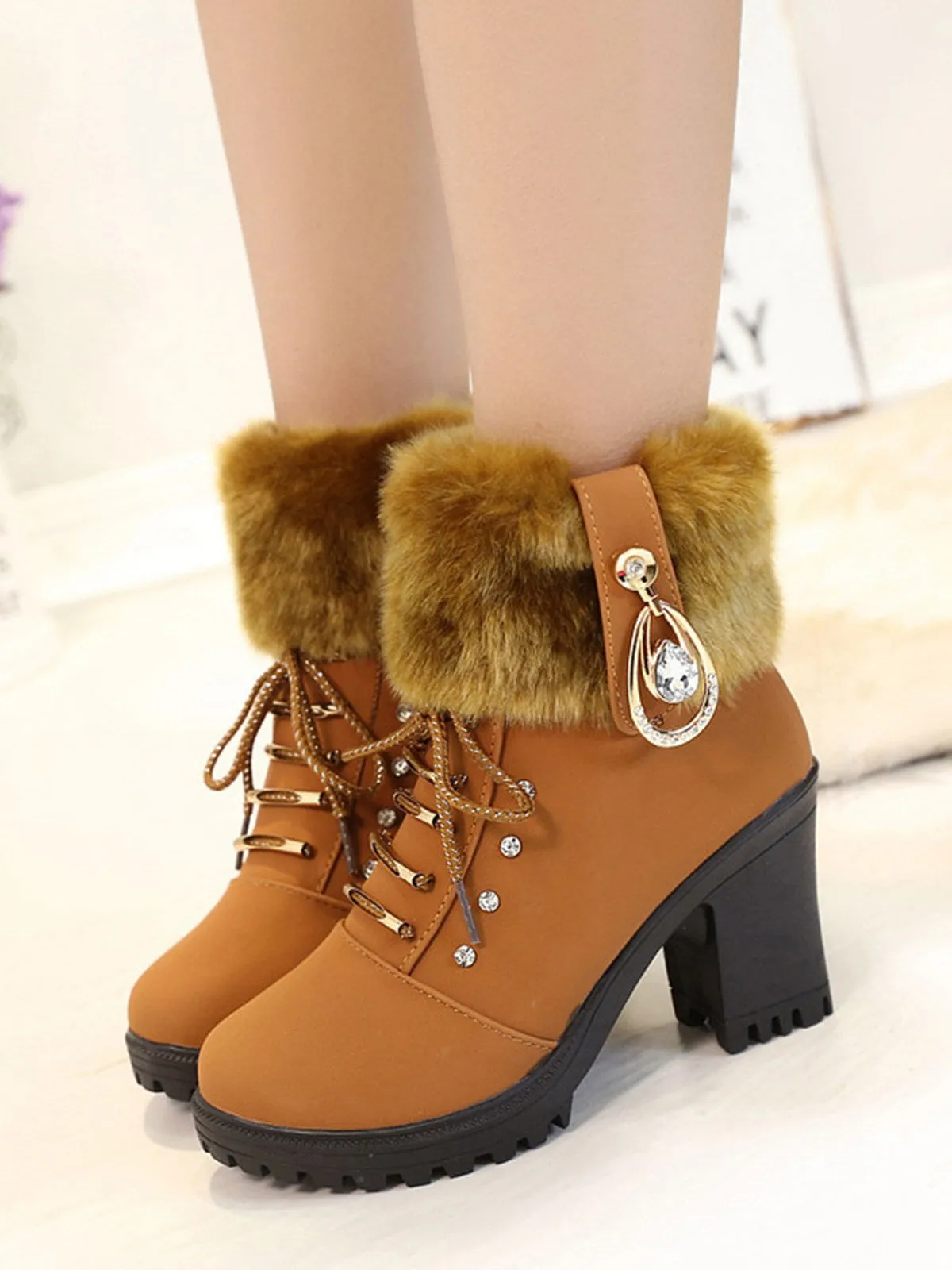 Vintage Nubuck Leather Plush Chunky Heel Boots sold by Retro Stage product image thumbnail 2