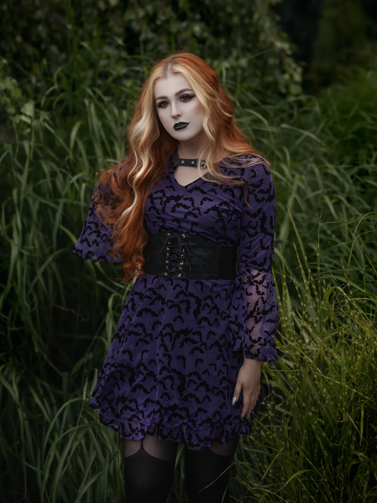 Purple 1960s Bats Mesh Bell Sleeves Dress sold by Retro Stage product image thumbnail 2