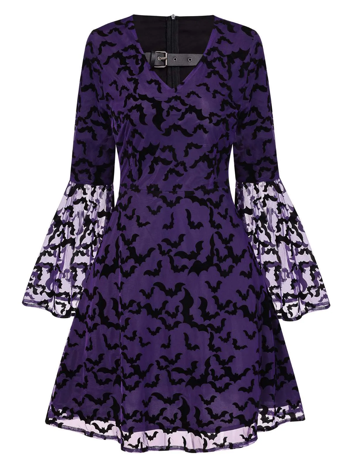 Purple 1960s Bats Mesh Bell Sleeves Dress sold by Retro Stage product image thumbnail 5