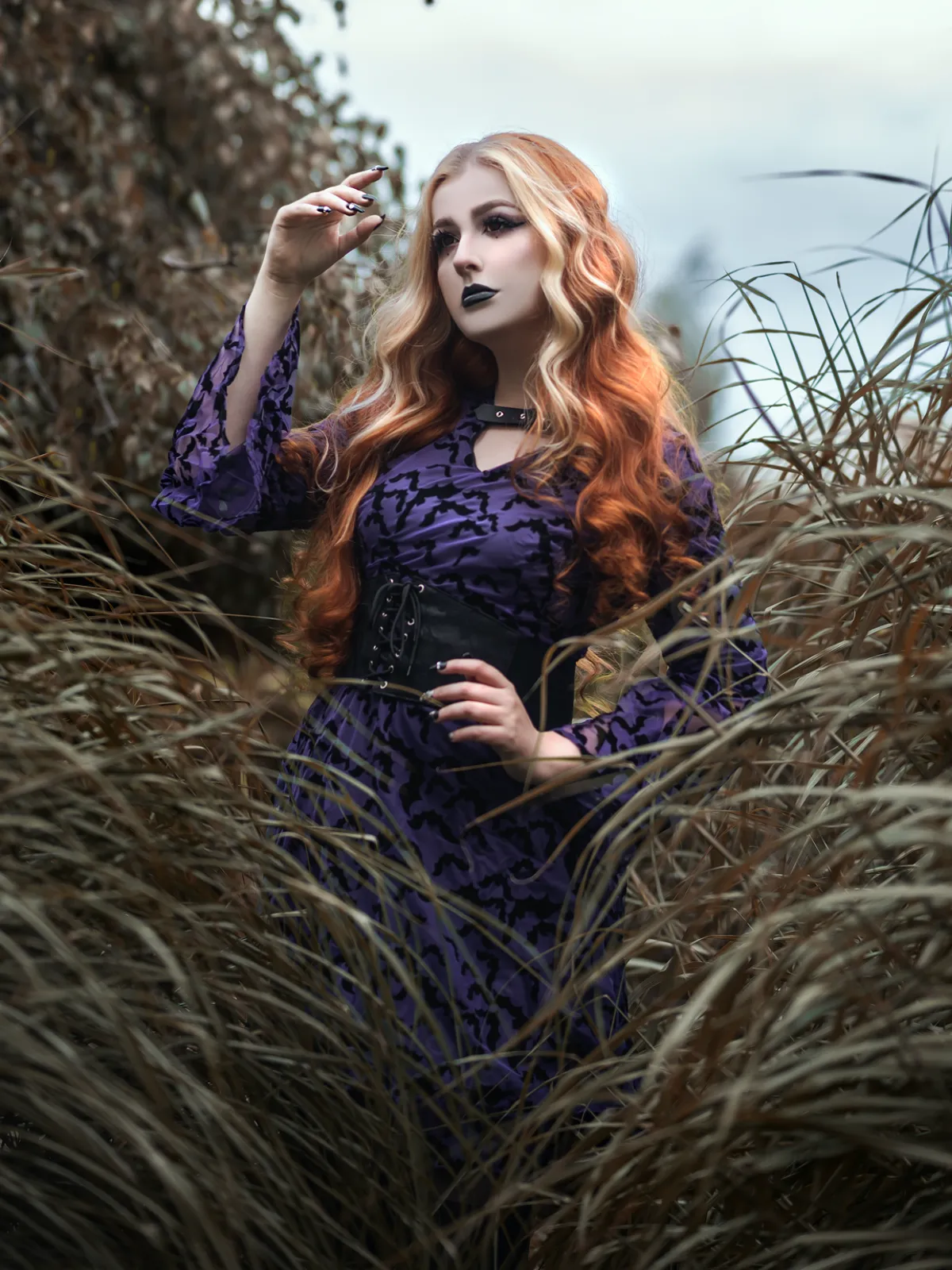 Purple 1960s Bats Mesh Bell Sleeves Dress sold by Retro Stage