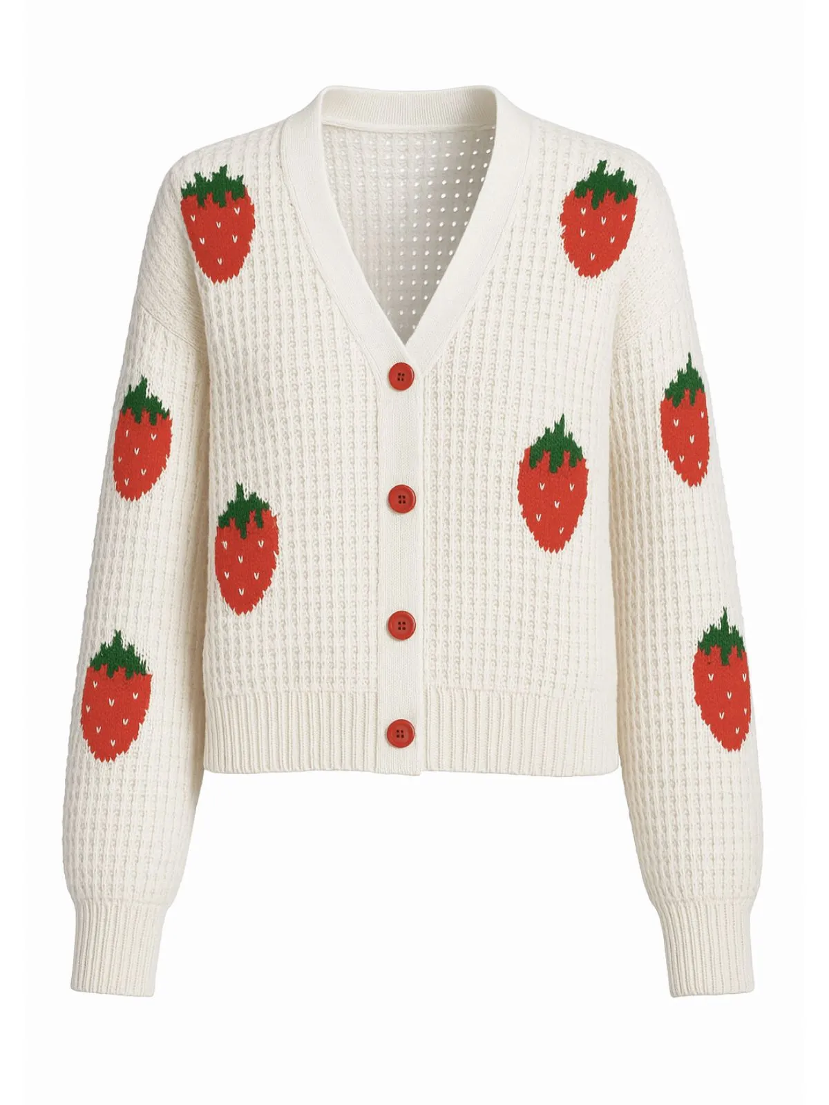 Beige 1950s Strawberry Drop Shoulder Knit Cardigan sold by Retro Stage