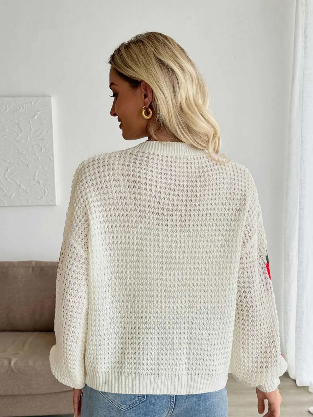 Beige 1950s Strawberry Drop Shoulder Knit Cardigan sold by Retro Stage product image thumbnail 4