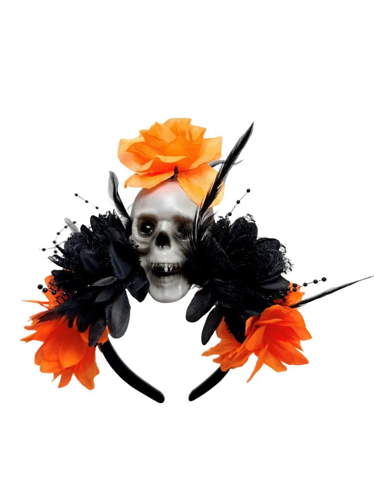 Dark Horror Skull Feather 3D Flowers Headband sold by Retro Stage