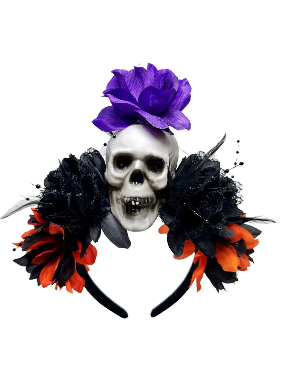 Dark Horror Skull Feather 3D Flowers Headband sold by Retro Stage product image thumbnail 4
