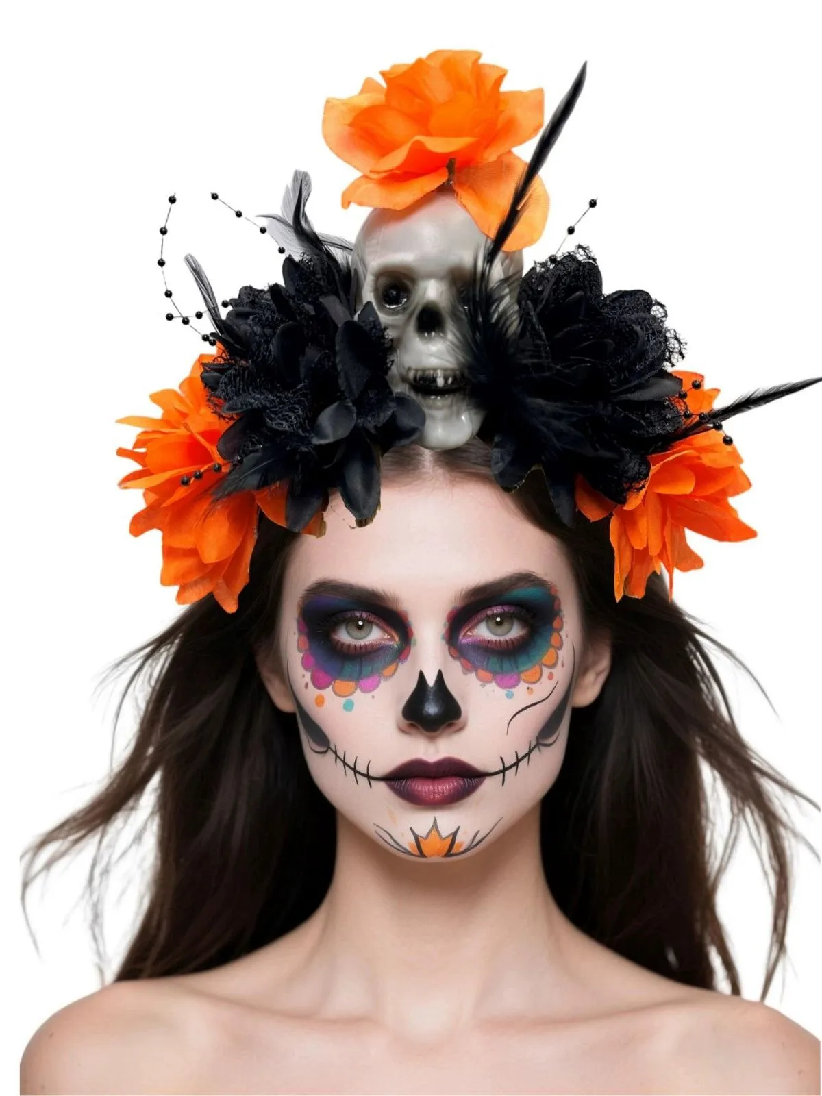 Dark Horror Skull Feather 3D Flowers Headband sold by Retro Stage product image thumbnail 2