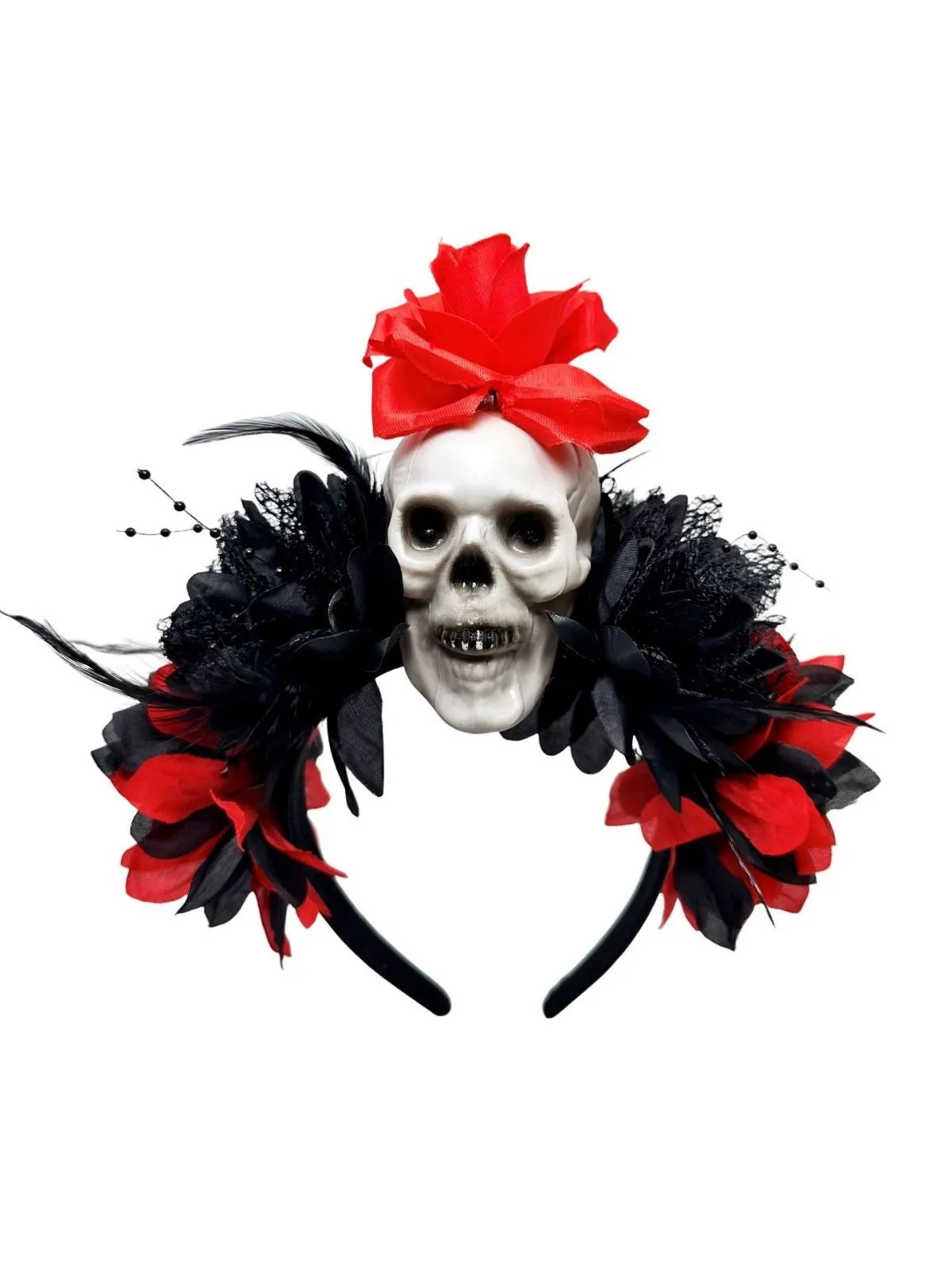 Dark Horror Skull Feather 3D Flowers Headband sold by Retro Stage product image thumbnail 5