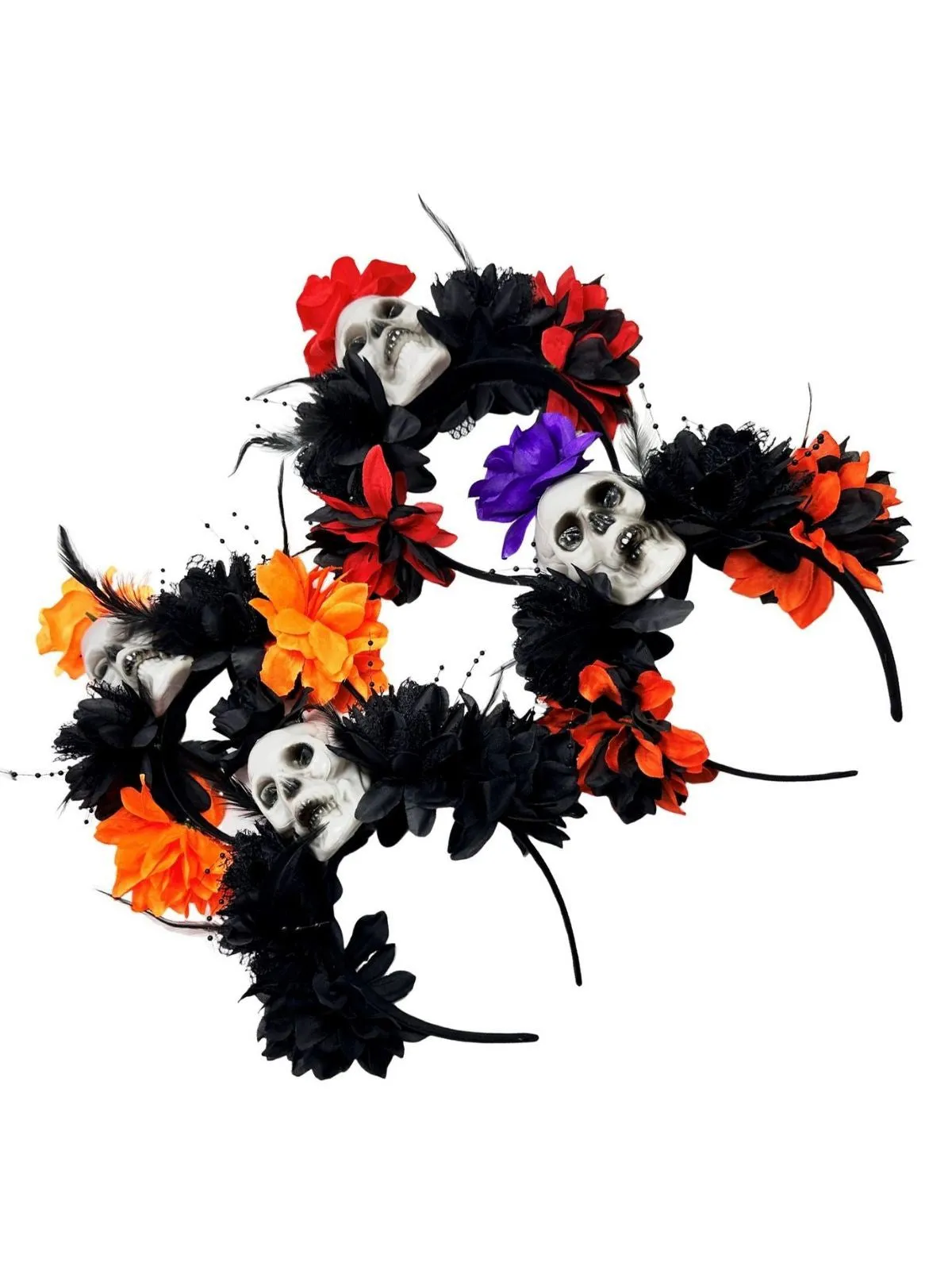 Dark Horror Skull Feather 3D Flowers Headband sold by Retro Stage product image thumbnail 3