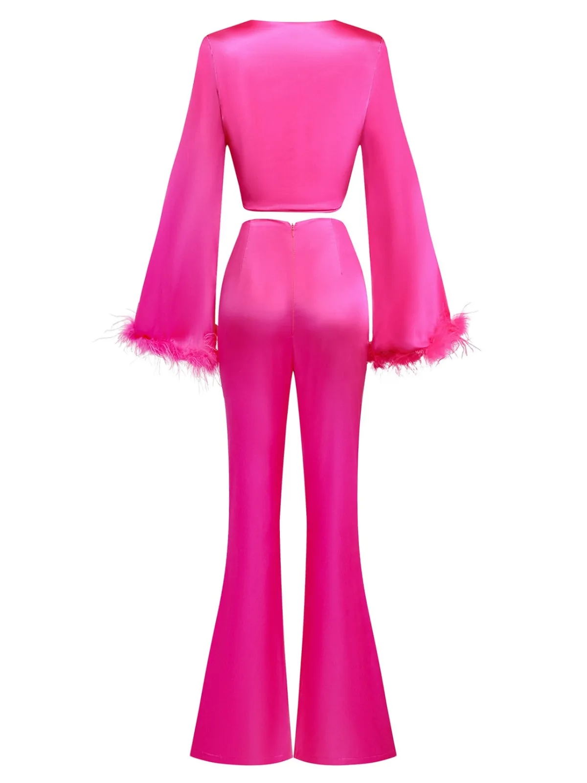 2PCS 1970s Feather Cuff Tie-Up Crop Top & Slit Pants sold by Retro Stage product image thumbnail 2