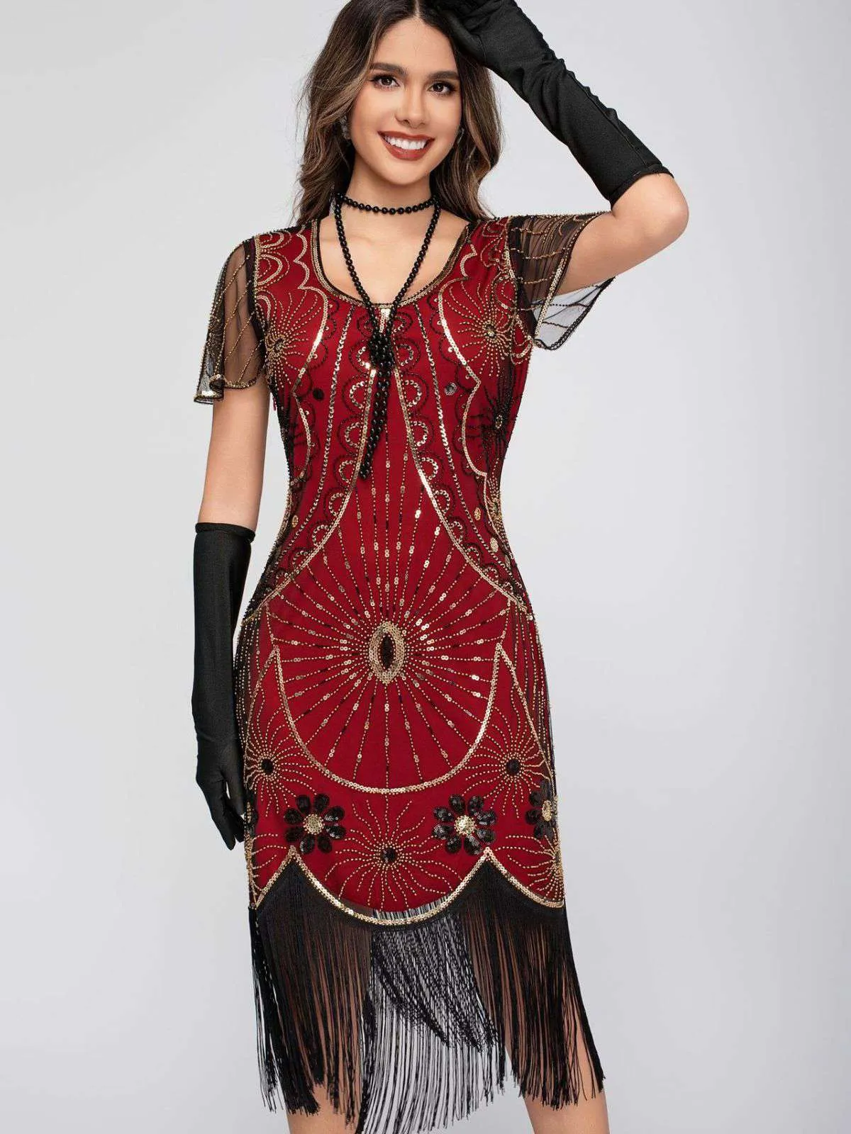 1920s Scoop Neck Sequin Fringe Flapper Dress sold by Retro Stage