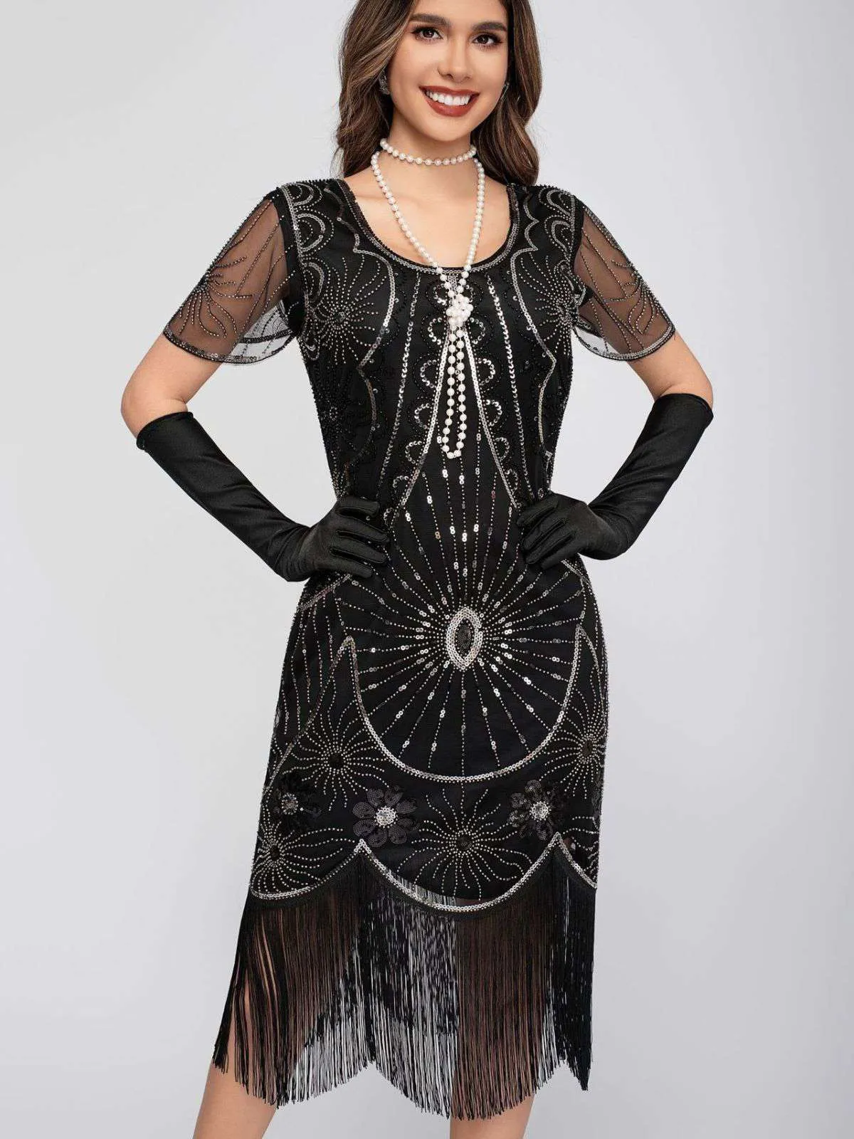 1920s Scoop Neck Sequin Fringe Flapper Dress sold by Retro Stage product image thumbnail 4