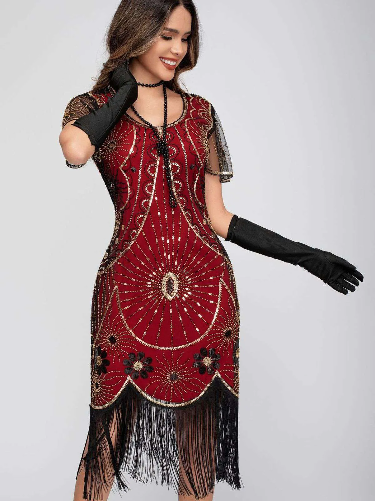 1920s Scoop Neck Sequin Fringe Flapper Dress sold by Retro Stage product image thumbnail 2