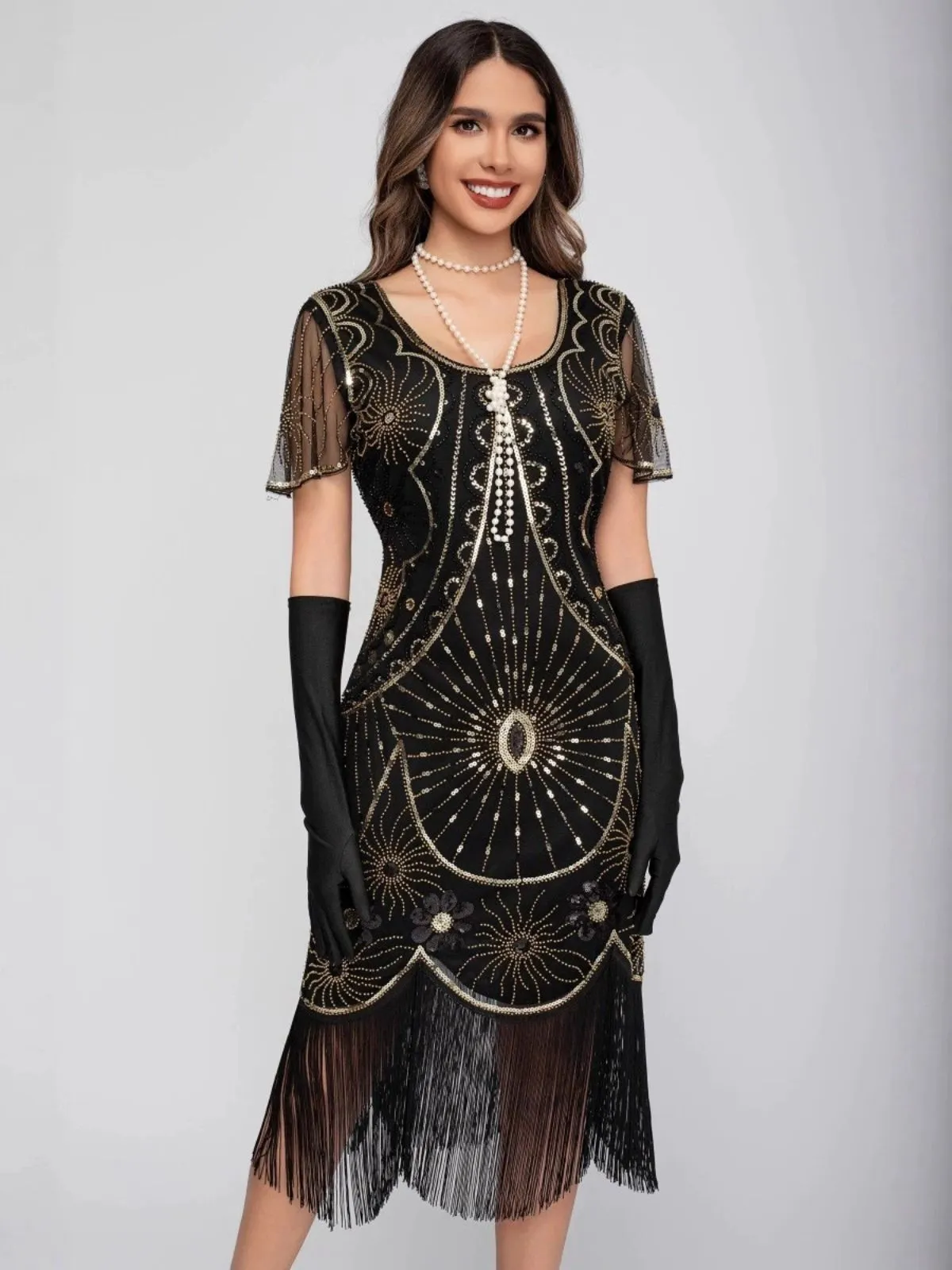 1920s Scoop Neck Sequin Fringe Flapper Dress sold by Retro Stage product image thumbnail 5