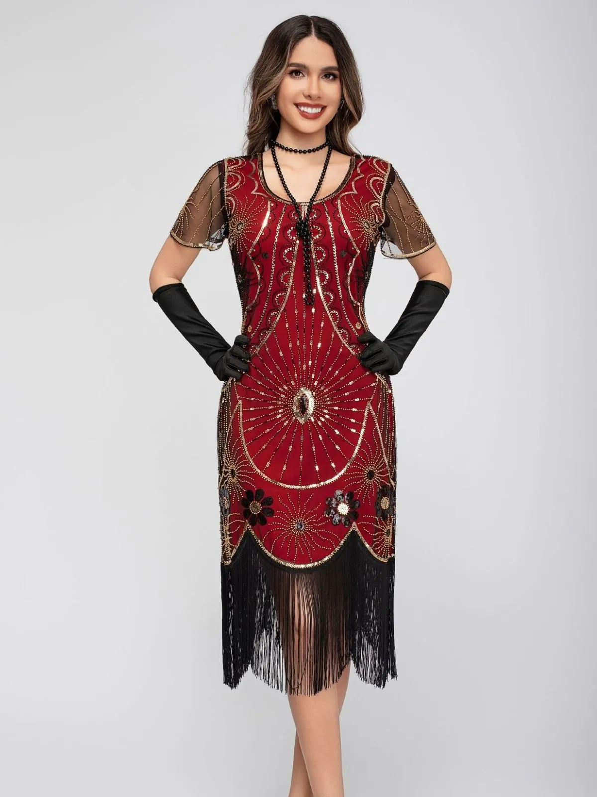 1920s Scoop Neck Sequin Fringe Flapper Dress sold by Retro Stage product image thumbnail 3