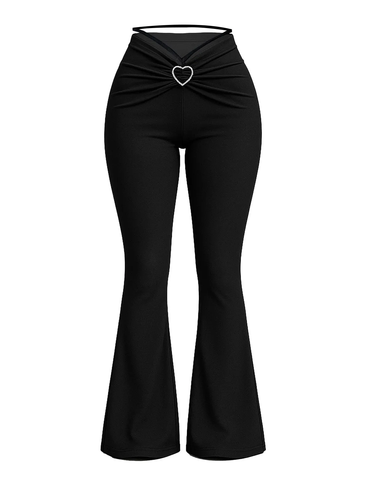 Black 1950s Heart Rhinestone Ruched Bootcut Pants sold by Retro Stage