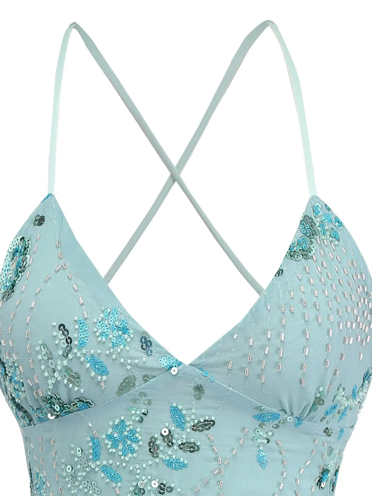 Ice Green 1980s Sequined Embroidered Floral Top sold by Retro Stage product image thumbnail 2