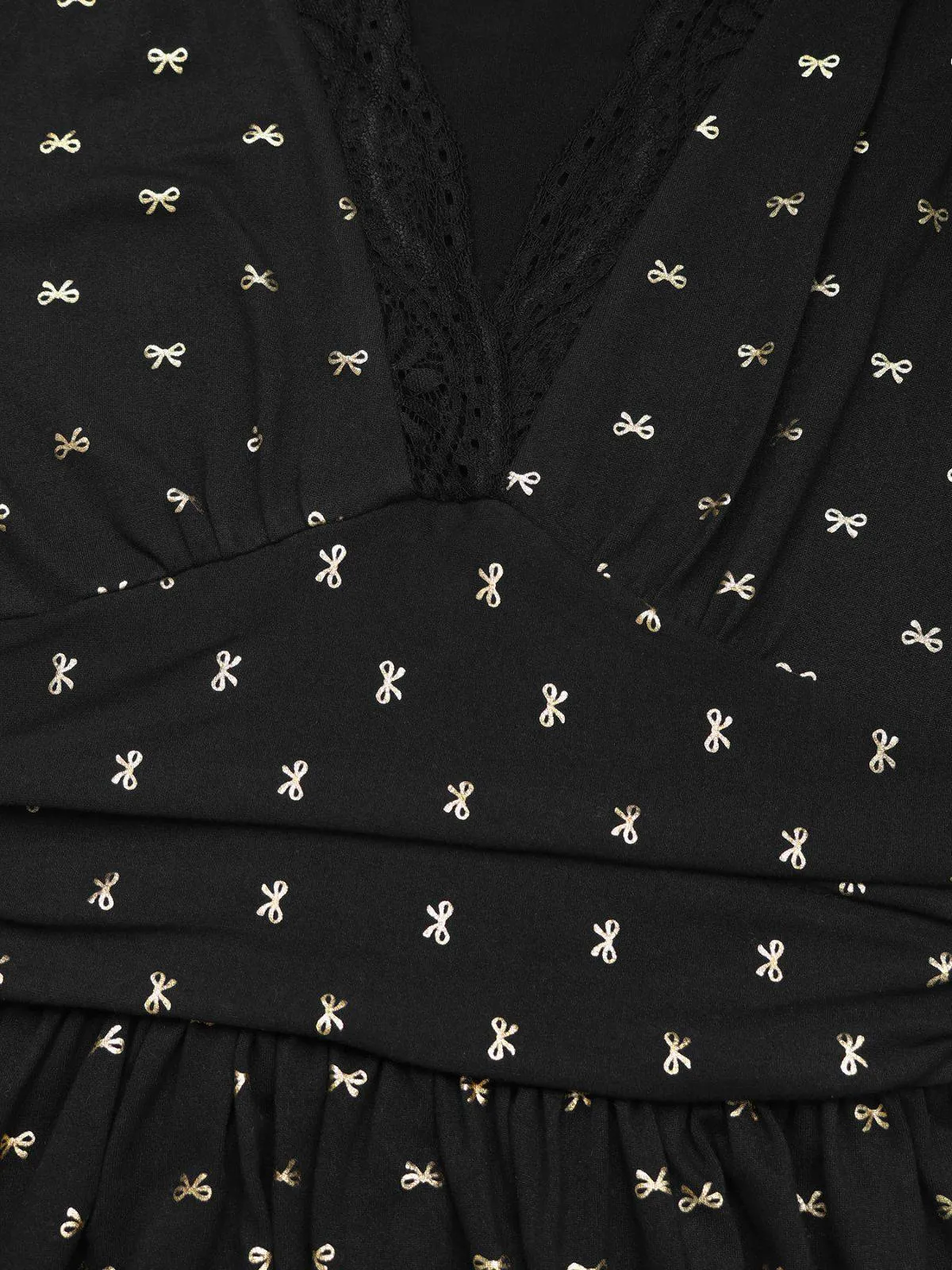 Black 1930s Gold Foil Bow V-Neck Lace Slit Dress sold by Retro Stage product image thumbnail 5