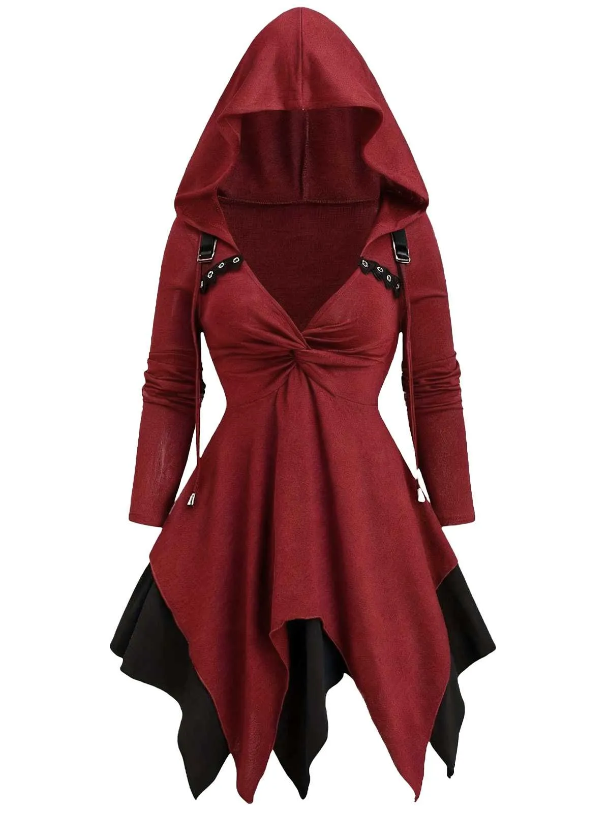 Red 1980s Asymmetrical Hem Gothic Hooded Jacket sold by Retro Stage