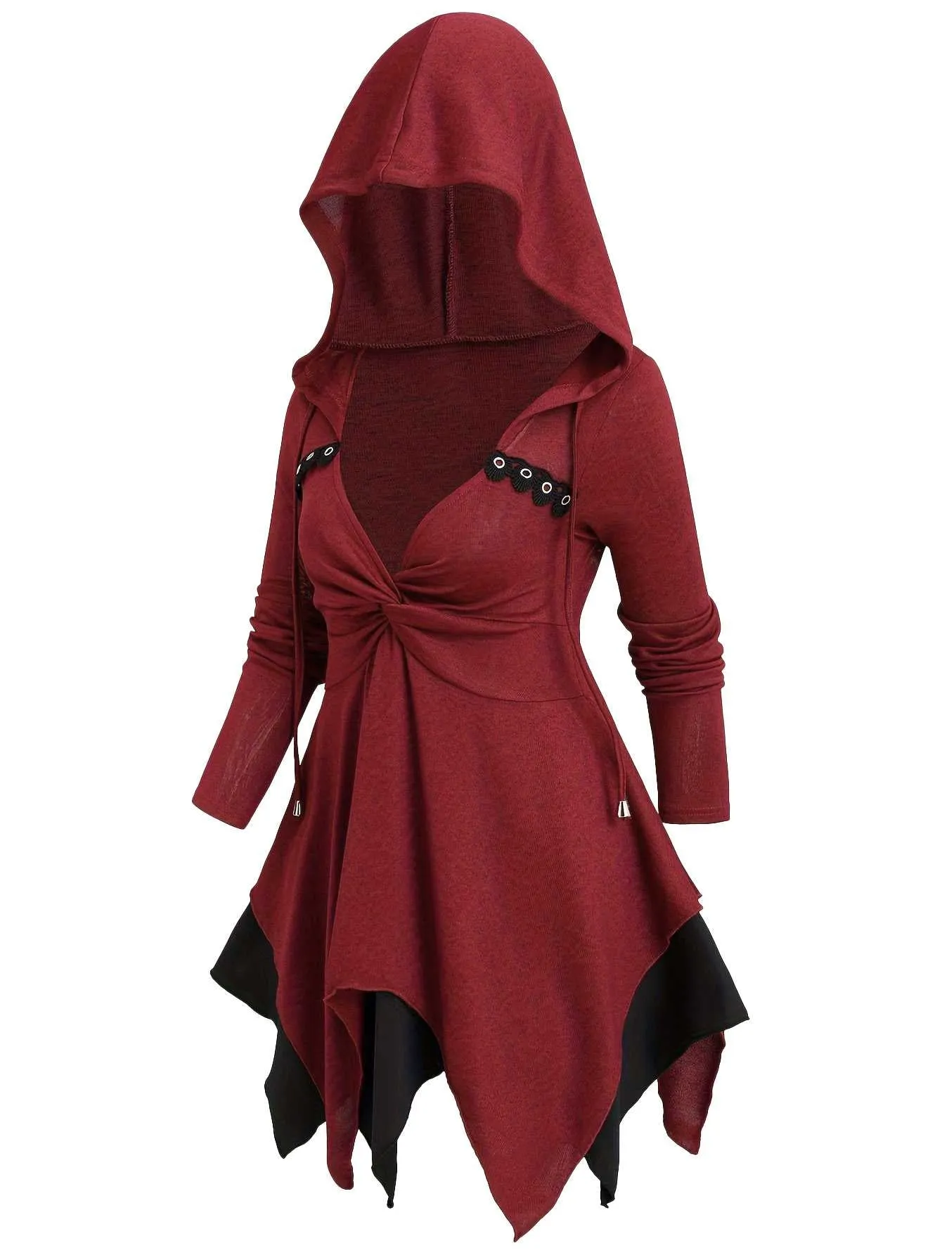 Red 1980s Asymmetrical Hem Gothic Hooded Jacket sold by Retro Stage product image thumbnail 2
