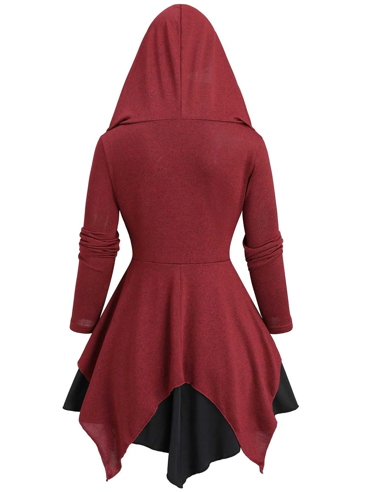 Red 1980s Asymmetrical Hem Gothic Hooded Jacket sold by Retro Stage product image thumbnail 3