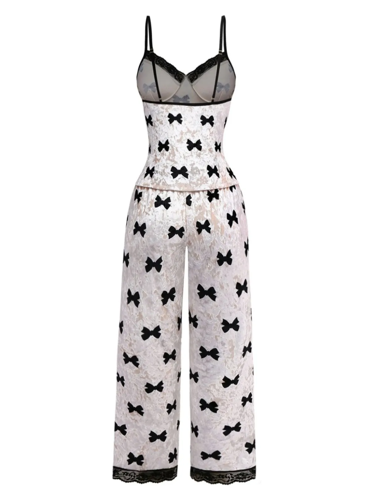 White 1940s Bow Print Velvet Pajama Set sold by Retro Stage product image thumbnail 2