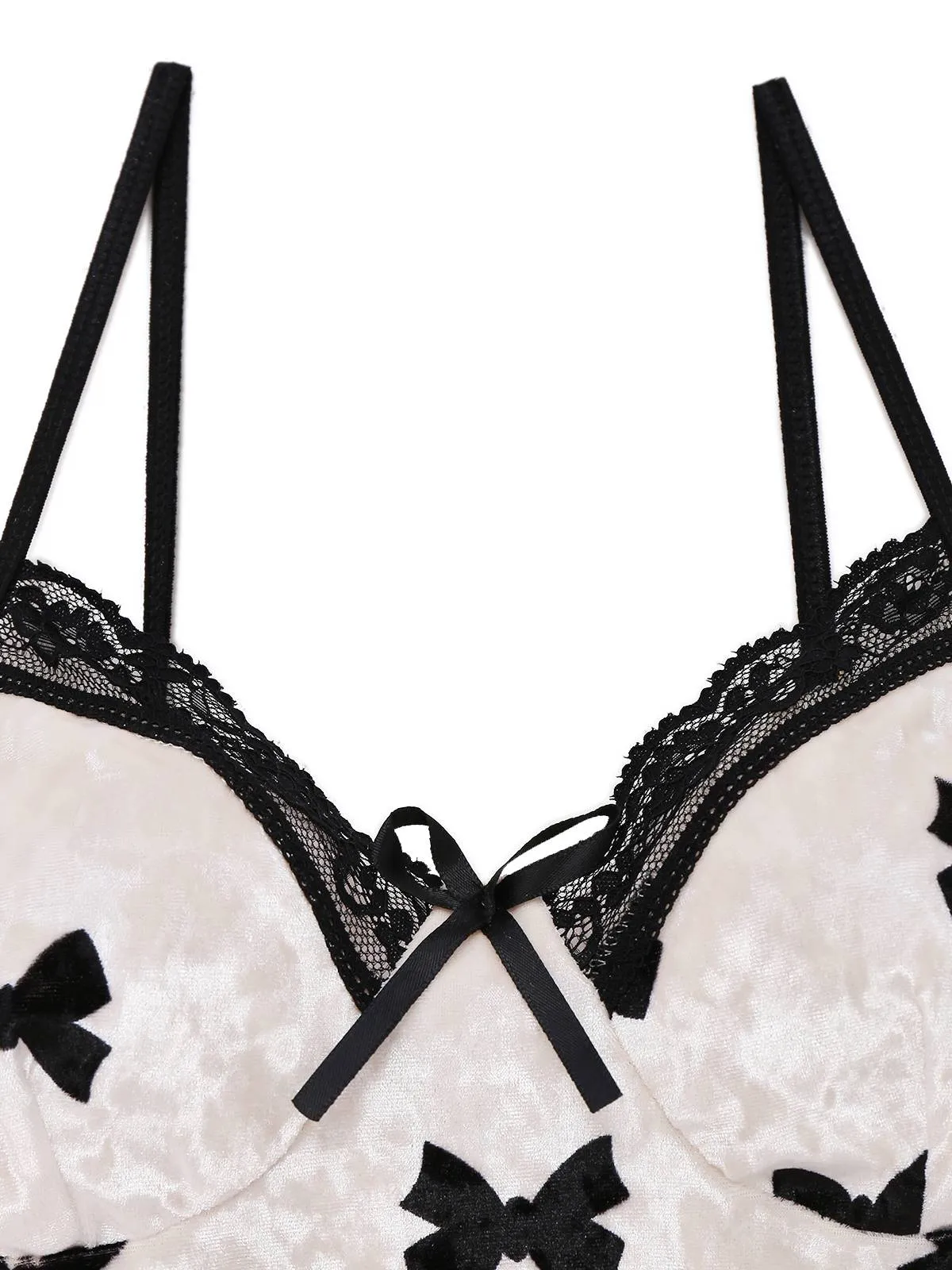 White 1940s Bow Print Velvet Pajama Set sold by Retro Stage product image thumbnail 3