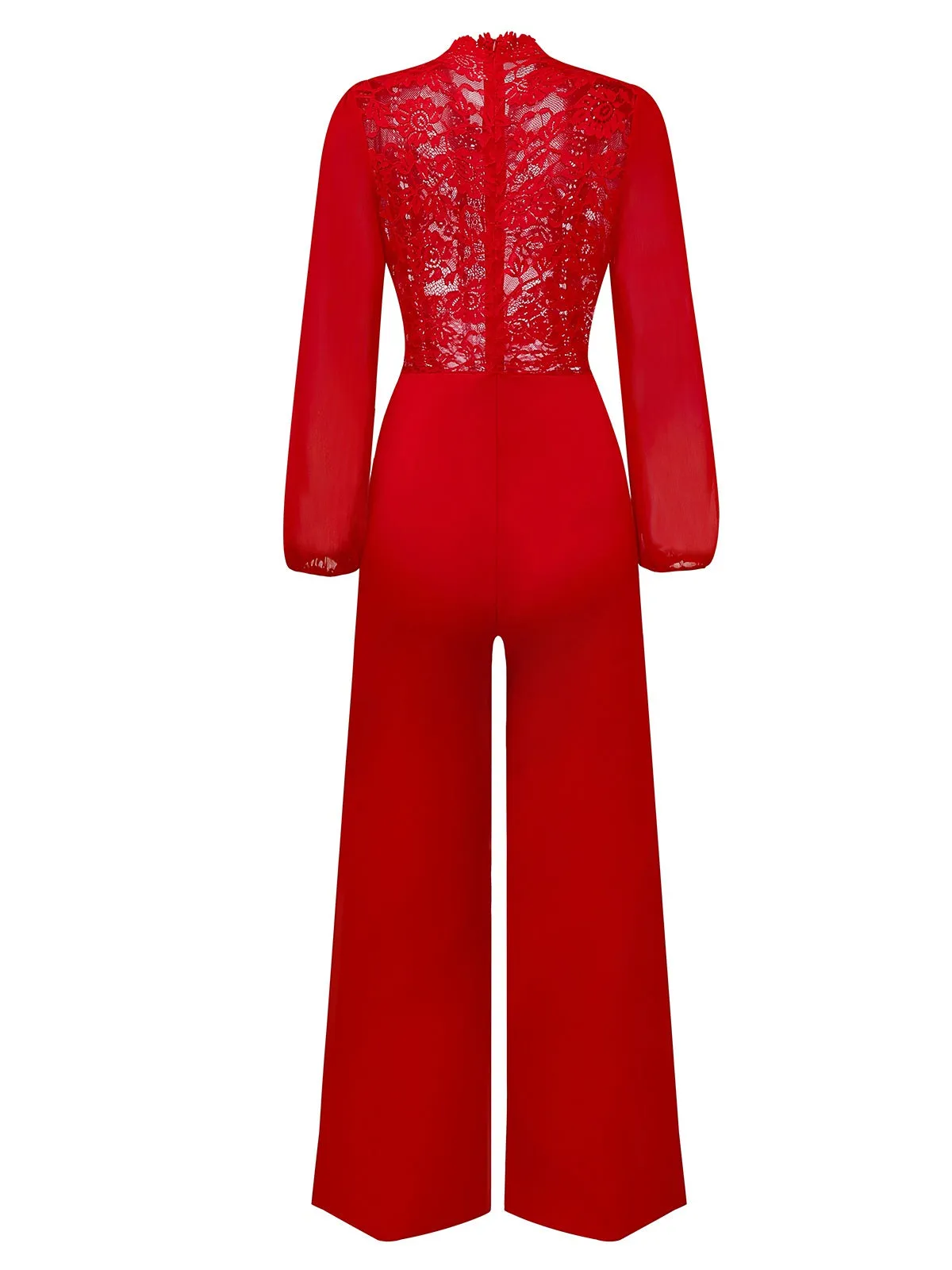 Red 1960s Solid Sheer Lace Long Sleeve Jumpsuit sold by Retro Stage product image thumbnail 3