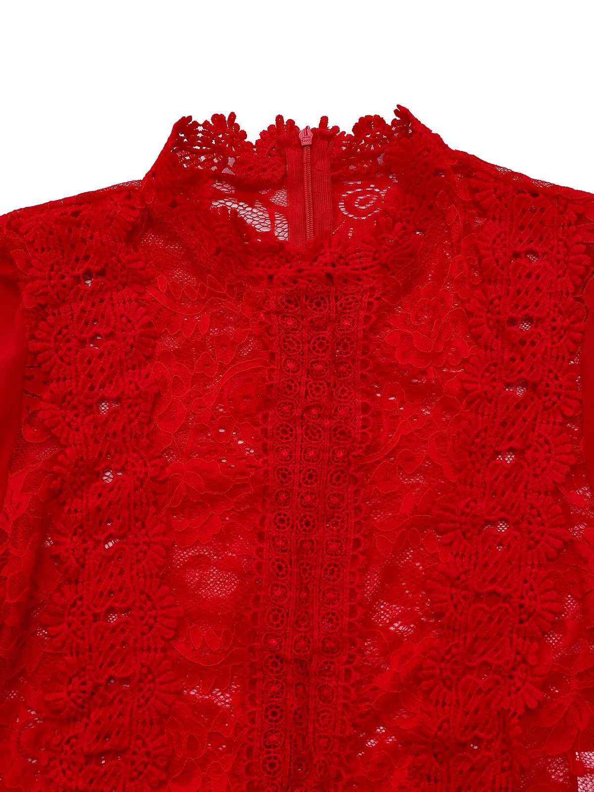 Red 1960s Solid Sheer Lace Long Sleeve Jumpsuit sold by Retro Stage product image thumbnail 4
